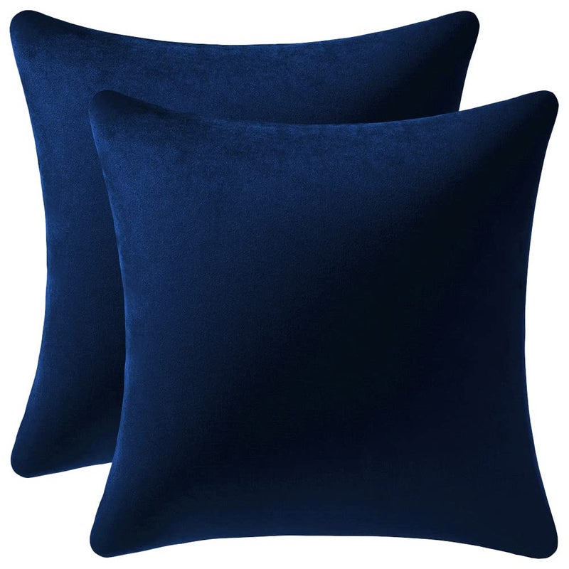 DEZENE Couch Pillow Cases 20x20 Navy: 2 Pack Cozy Soft Velvet Square Throw Pillow Covers for Farmhouse Home Decor - Image 1